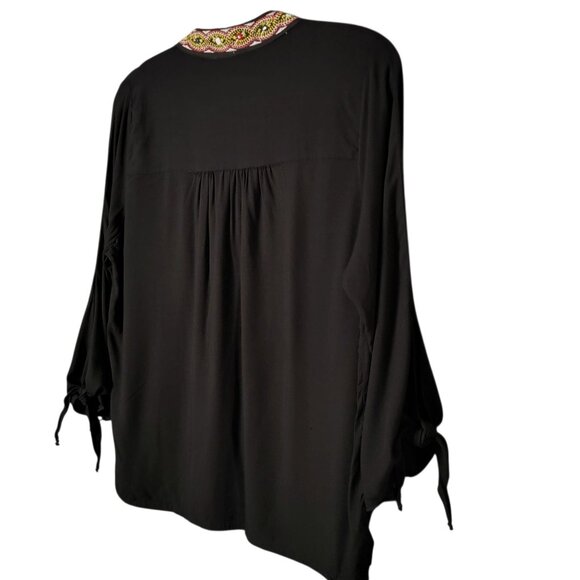 Moda Cache Womens Black Mexican Embroidered Artisan Peasant Open Front Top Large - Picture 5 of 11